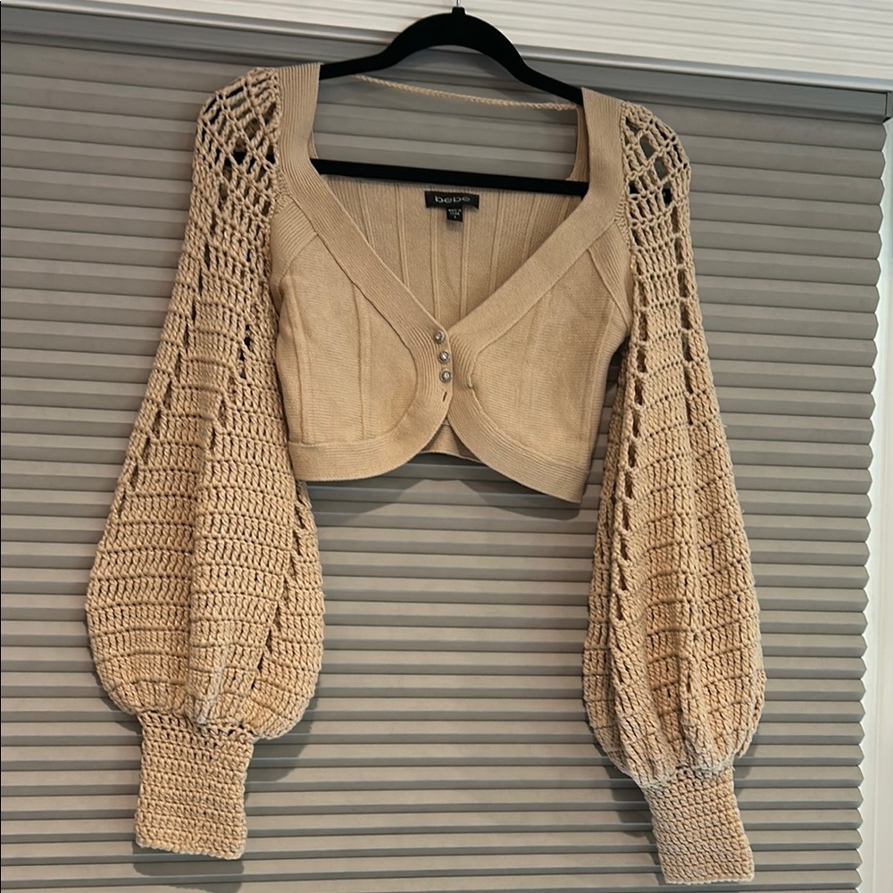 Bebe Tan Cardigan with Cable Knit Design